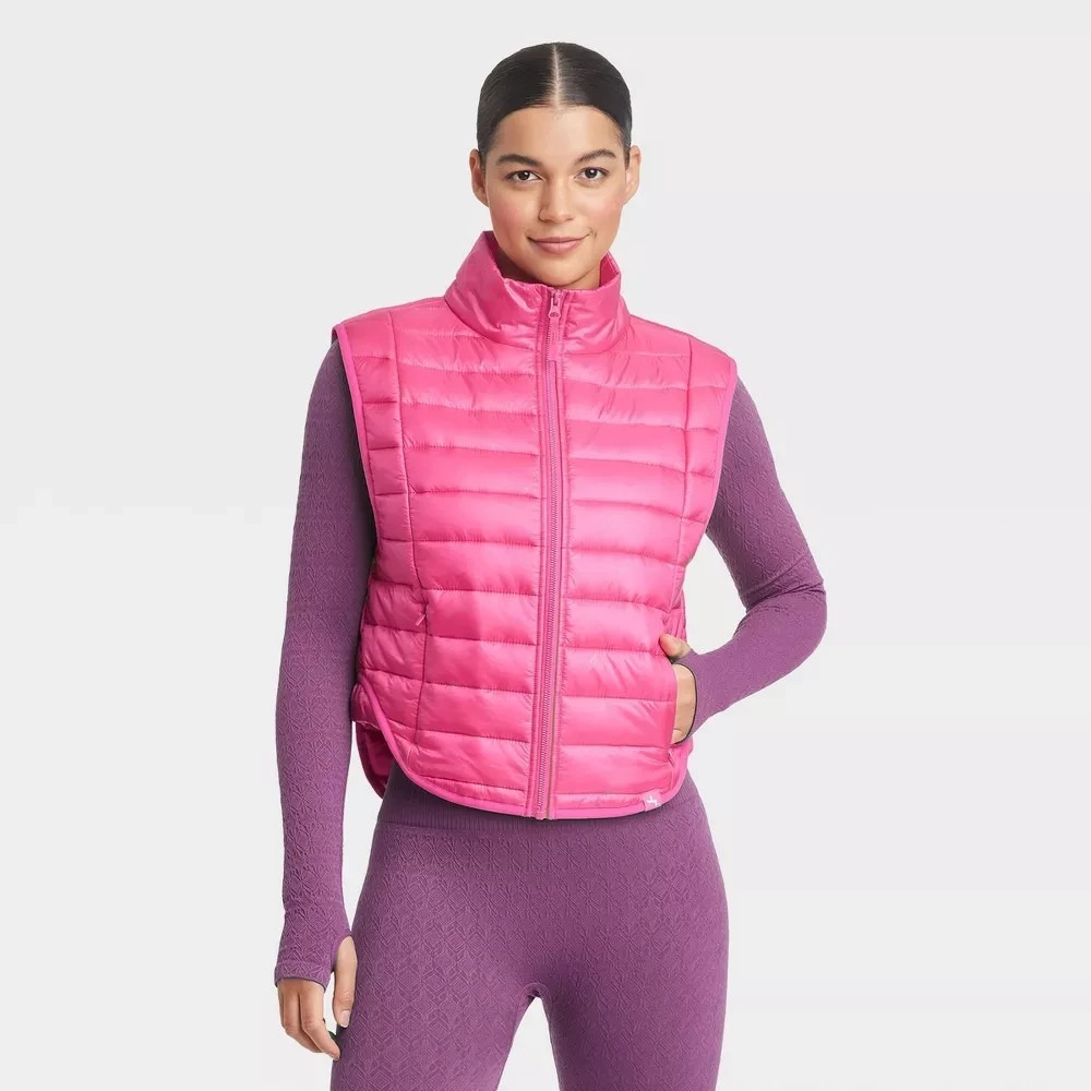 Women's‎ Quilted Pink Puffer Vest - JoyLab Size L